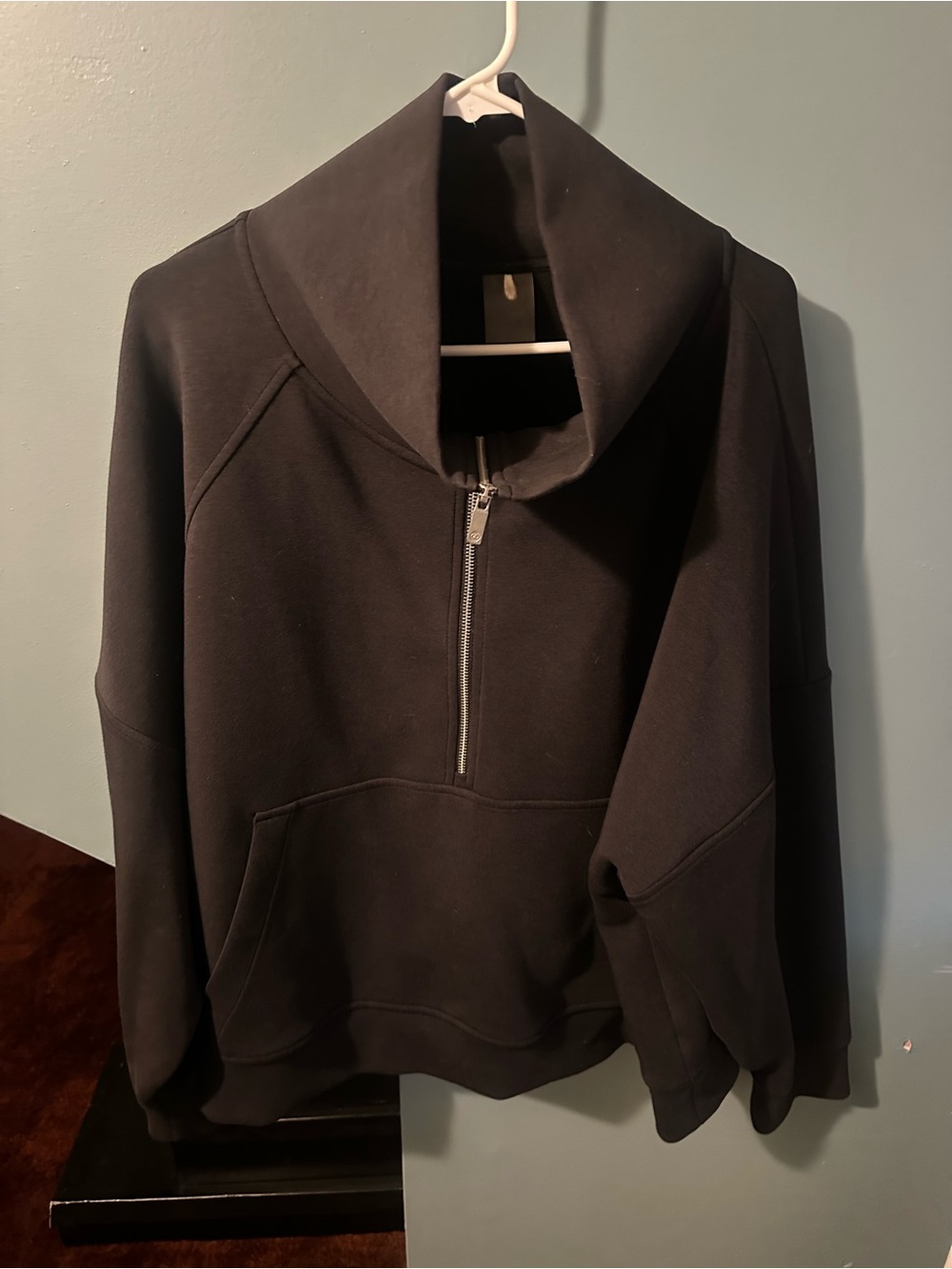 Women’s Black Half-Zip Funnel Neck Scuba Sweatshirt